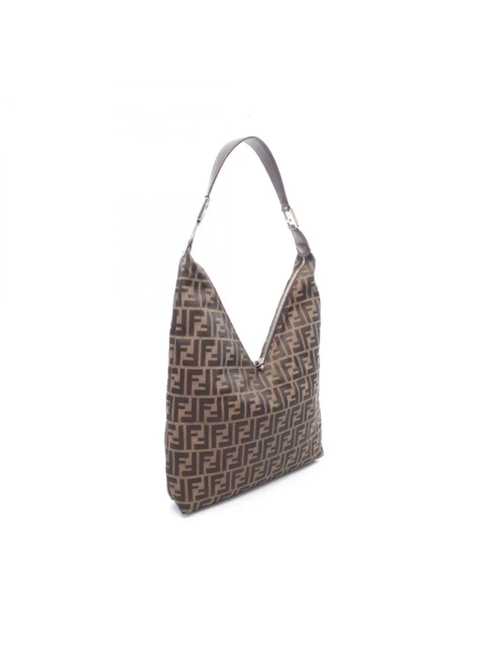 Fendi Shoulder Bag Zucca Brown Black Canvas Leather